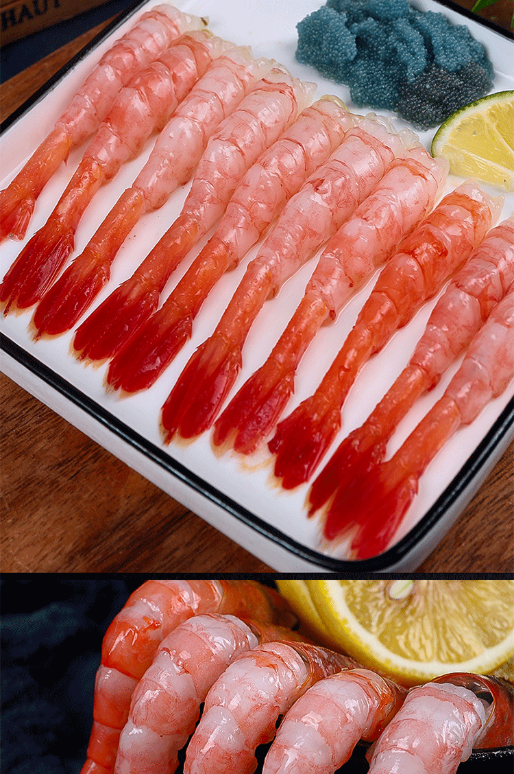 卖鱼郎北极甜虾刺身1000g盒装生吃腹籽绿籽甜虾特大冰虾刺身虾已通过