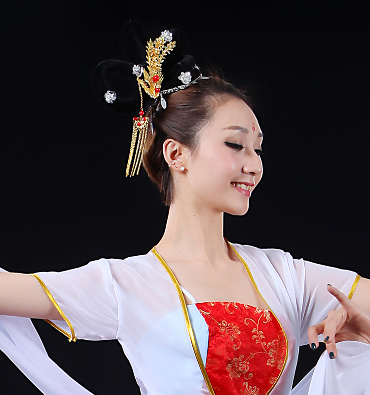 嫦娥飞天凤凰舞蹈头饰丫鬟七仙女头饰古典舞蹈古装头饰演出假发套大号