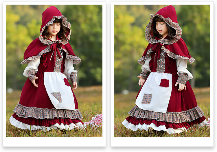 女小红帽幼儿园演出服cosplay衣服 儿童格子小红帽小码g-73-s【图片