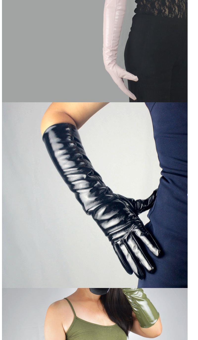 漆皮长手套漆皮手套长款保暖贴手亮皮镜面银色40漆皮军绿m