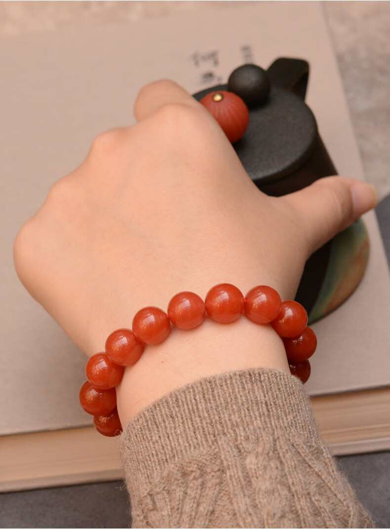 保山南红玛瑙手链冰红圆珠手串文玩河湾料男女本命年礼物 ybh344(约8.