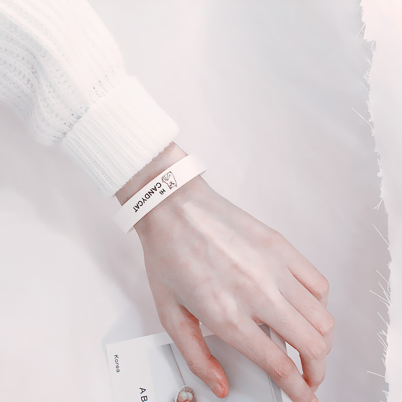 嫚纤硅胶运动能量手环男女百搭cat猫篮球腕带情侣硅胶欧美橡胶手环一