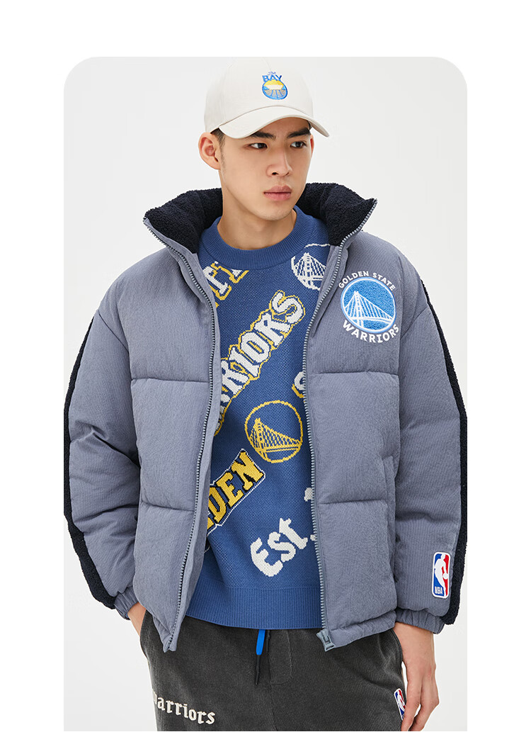 jack&jones杰克琼斯冬季男士nba联名勇士队字母印花棉服外套222409066