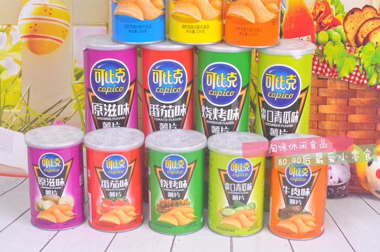 可比克薯片油炸型复合膨化食品番茄香辣牛肉鸡肉原滋烧烤青瓜味105g5