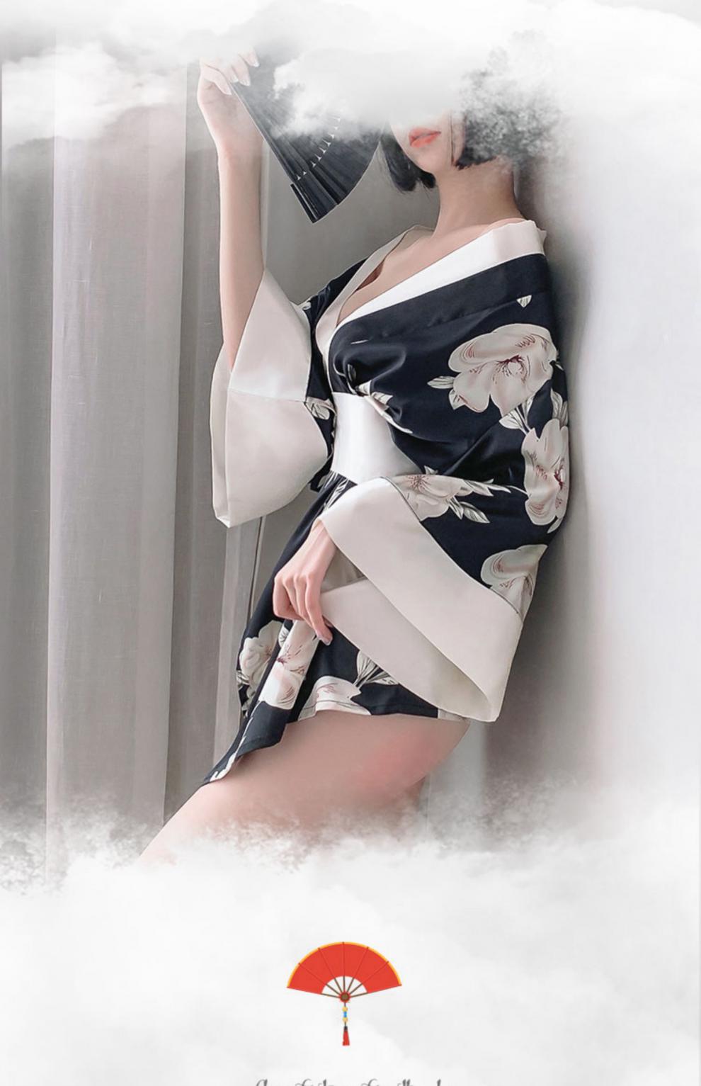 纯欲风日系浴袍日式和服可爱浴衣睡袍性感睡衣女春秋季冬款夏睡裙黑白