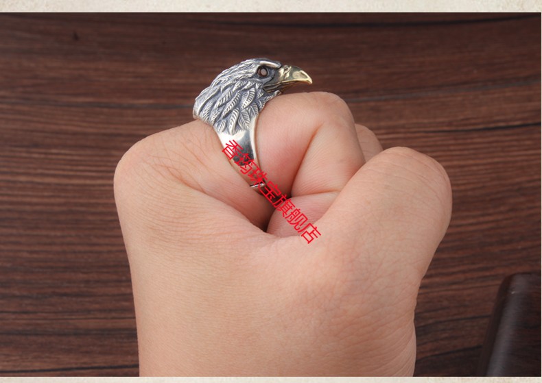 香筠银戒指男银925日韩潮人个性复古霸气雄鹰开口老鹰头戒子食指环