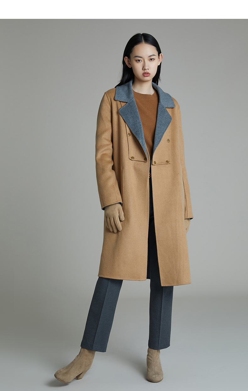 【羊绒大衣】erdos 女纯羊绒翻领h版型百搭中长款毛呢大衣外套 驼 灰