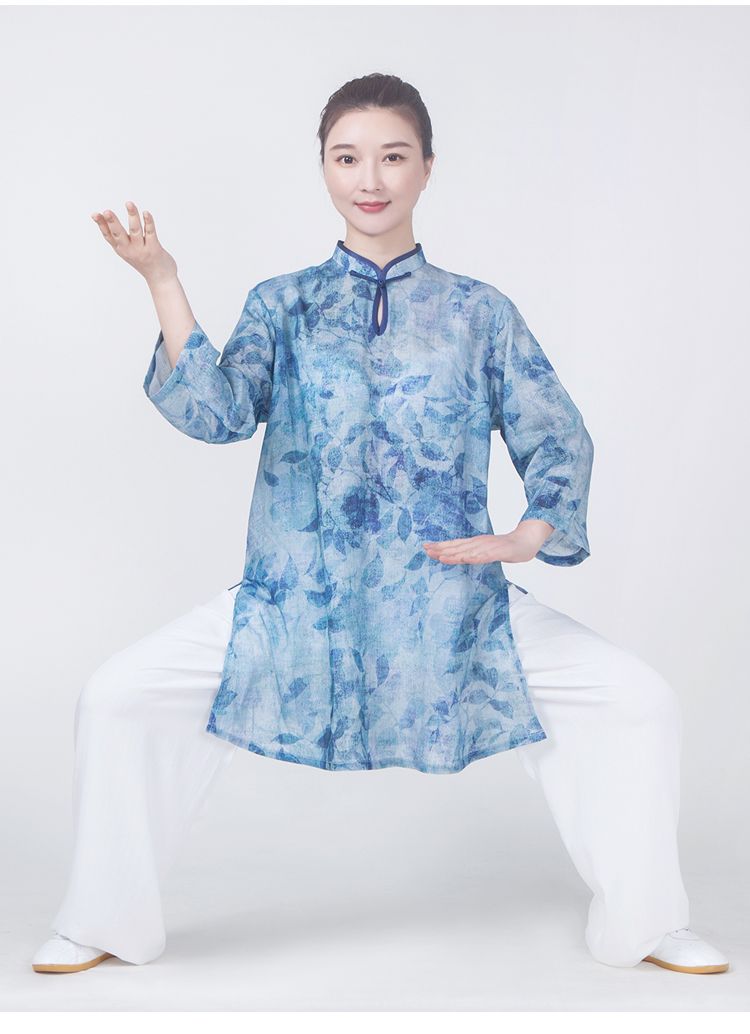 小和山太极服女装2021新款夏天棉麻苎麻薄太极拳练功服女服装中长款