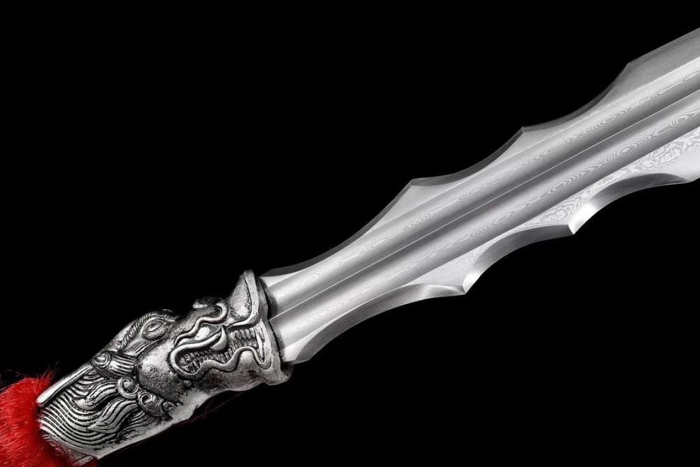 赵云长矛龙胆亮银枪龙泉刀剑十八般冷枪红缨枪收藏摆设未开刃 花纹钢