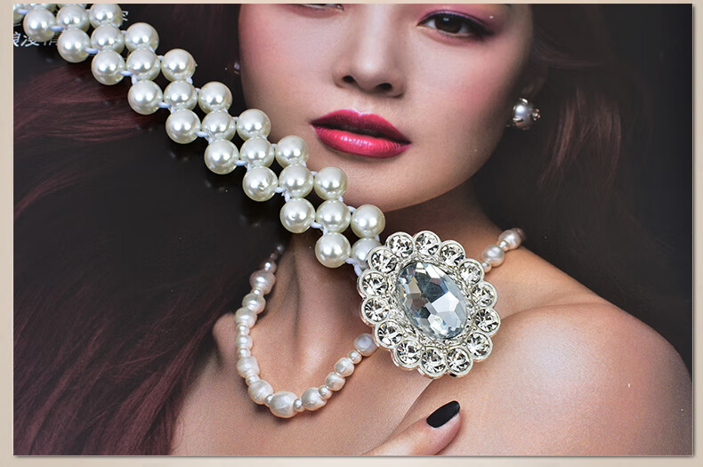 啄木鸟时尚甜美女士珍珠腰链 水钻镶嵌蝴蝶结细腰带 配裙子装饰松紧