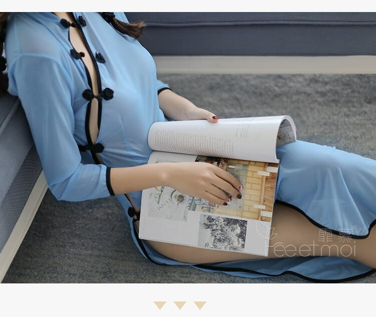 性感情趣薄纱长裙火辣透明蕾丝网纱睡衣女式复古旗袍镂空开叉睡裙