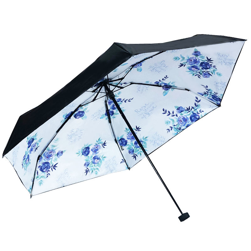 天堂伞五折伞骨架五折伞口袋伞超短轻小巧便携黑胶晴雨伞遮阳伞 蓝色