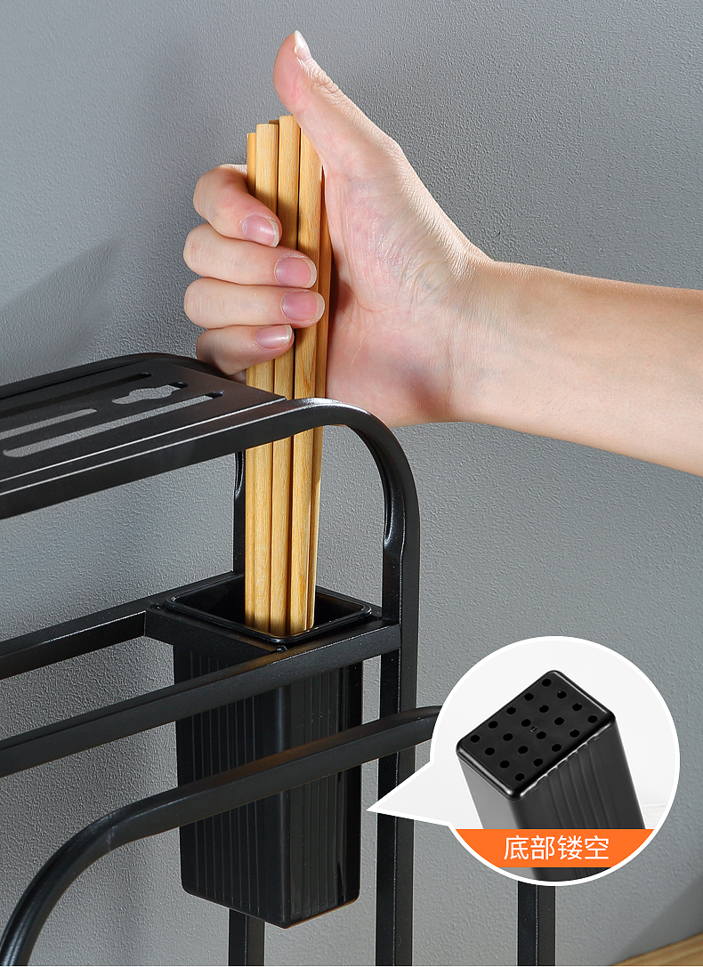 座厨房置物架砧板菜刀筷笼一体收纳架子b款简约单架款优雅黑给4个挂钩