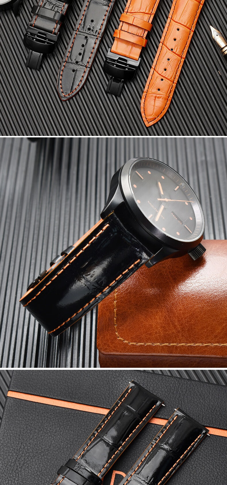 适配美度舵手表带指挥官橙舵m005系列商务真皮男配件22 23mm 橙色-无