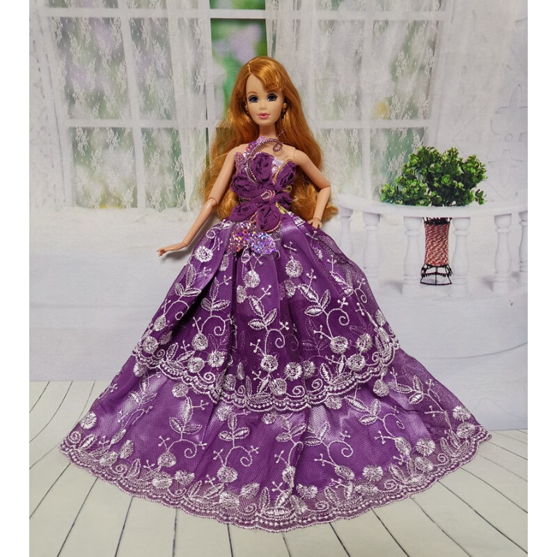 30高换装芭比娃娃穿的衣服公主服装晚礼服婚纱6分公仔大裙 黄色全包裙