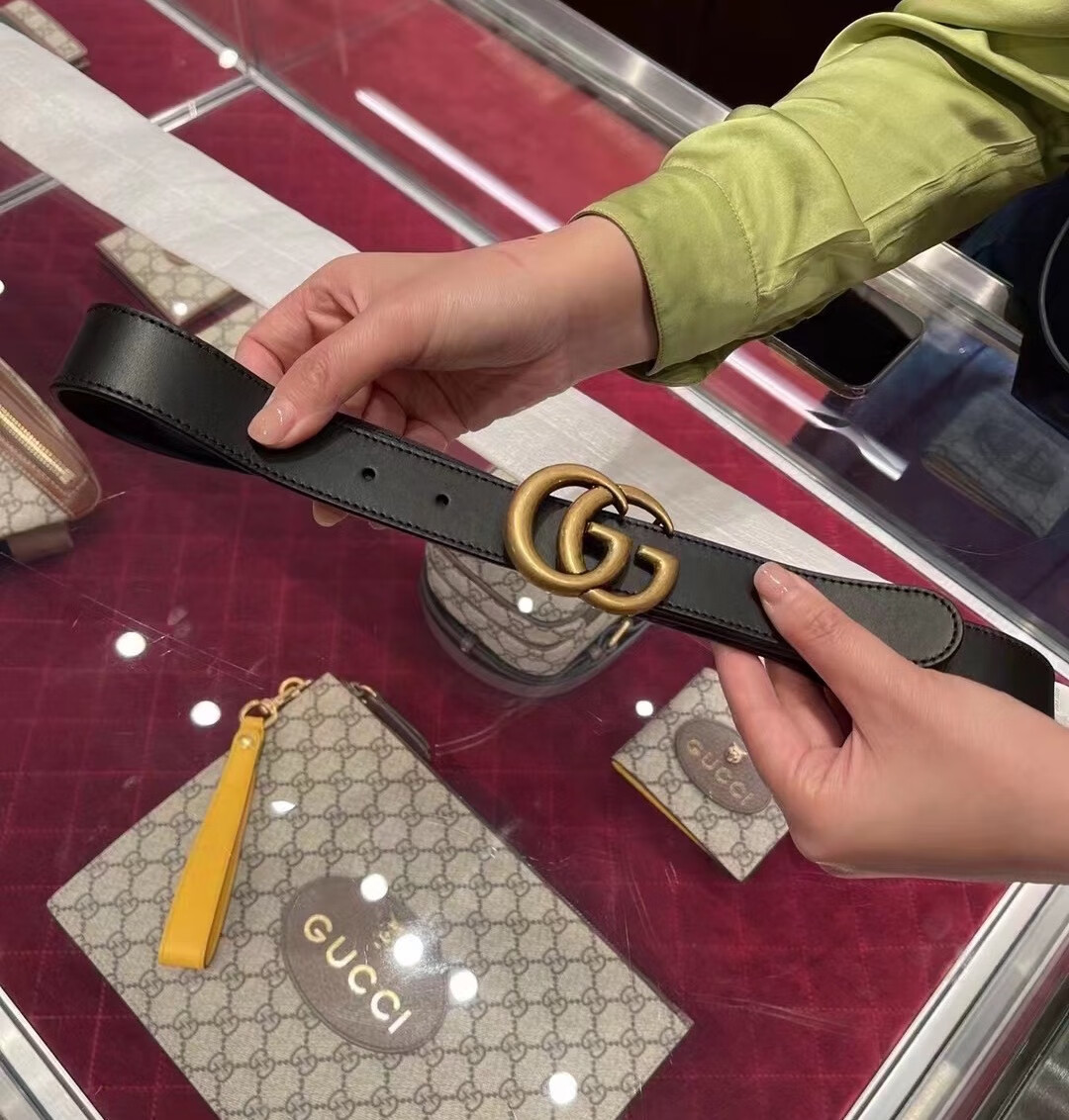 【国内现货】gucci古驰3cm皮带双g经典百搭复古金扣百搭牛皮腰带 黑色
