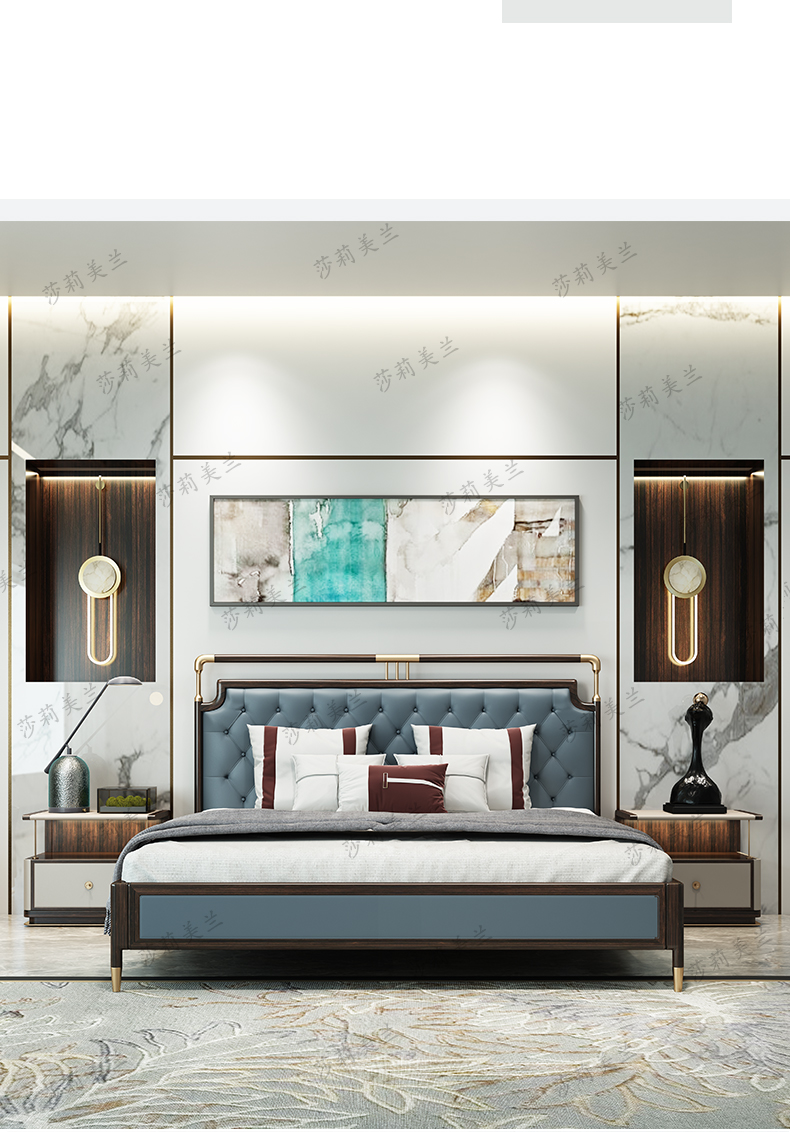 莎莉美兰床实木床新中式床全实木床现代简约主卧高档龙凤檀木18米