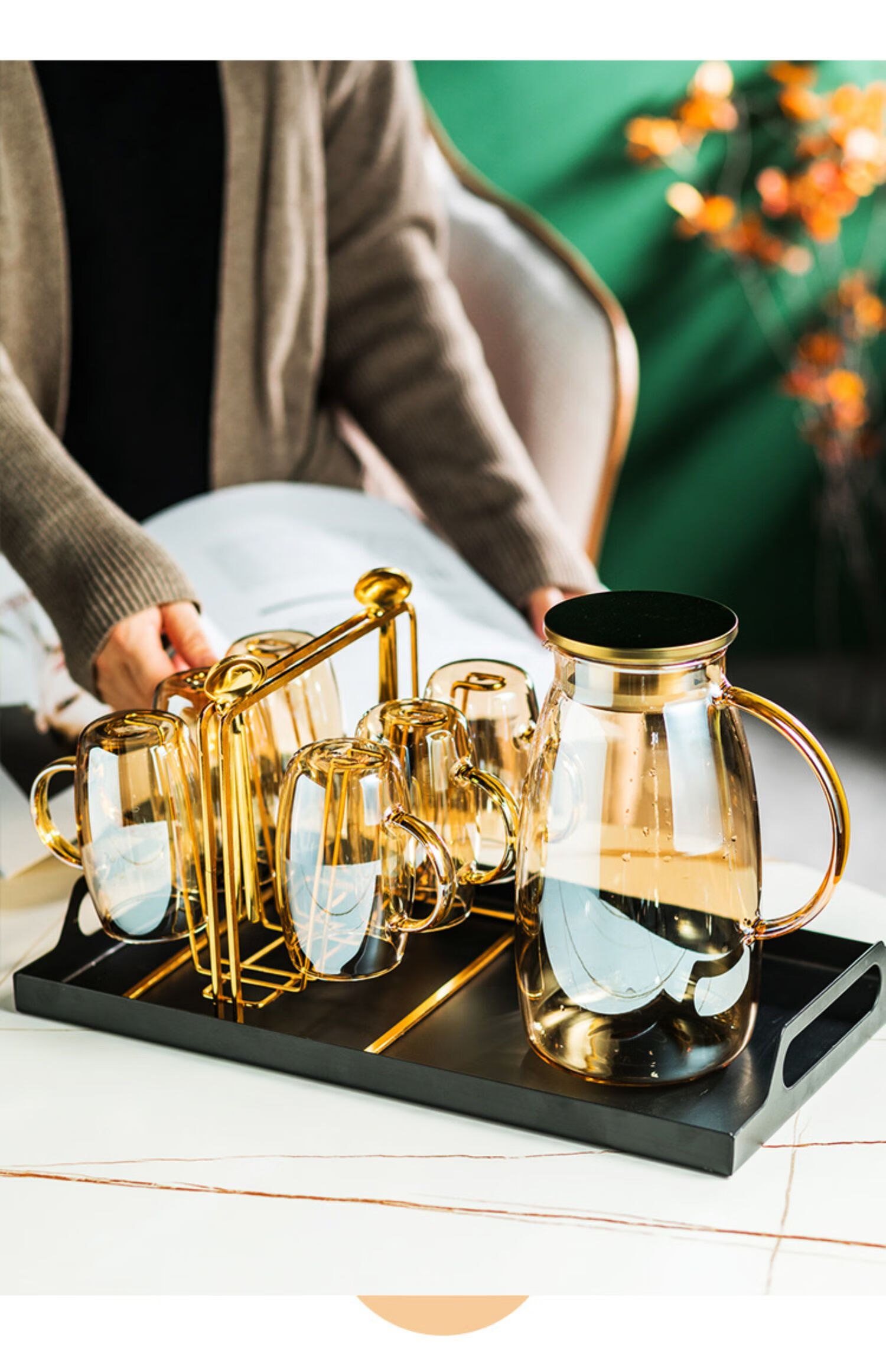 轻奢水杯套装玻璃凉水壶杯子茶杯具家用客厅带托盘现代北欧式水具