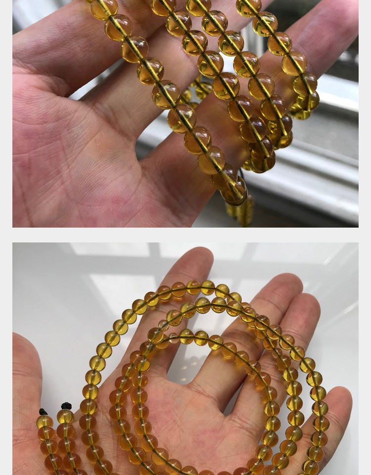 珠缘景翠天然原矿缅甸琥珀6mm净水金蓝珀108佛珠手串项链吊坠配链蓝珀