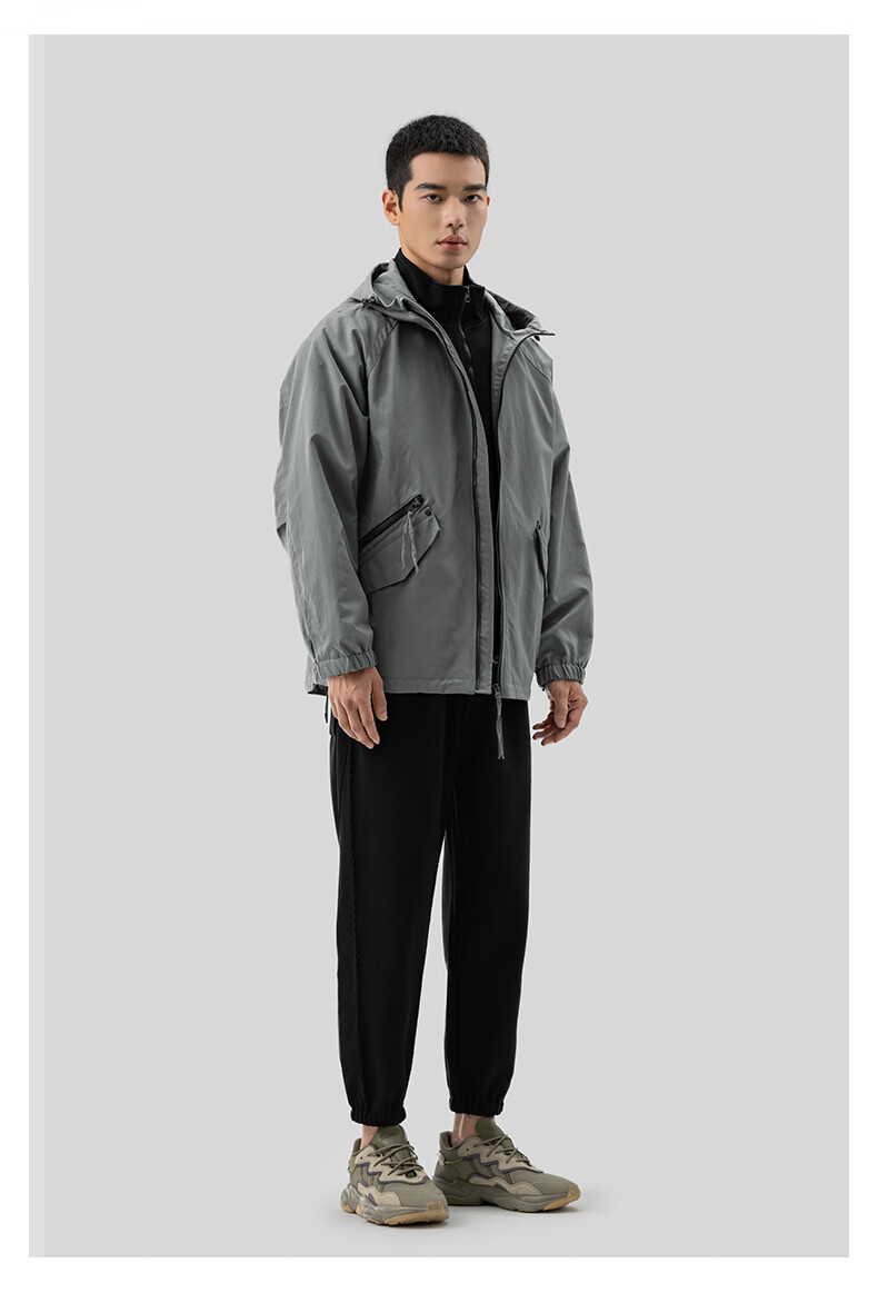 MARKLESS Hooded Jacket for Men, Wrinkle-Resistant And Durable, Sports Outdoor Windproof Coat, Loose Casual Outerwear 4156 Silver Gray XL 17