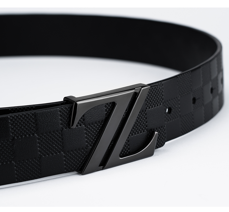 ahrw不锈钢男士皮带z字母时尚个性潮男纯牛皮板扣腰带裤带金色款125cm