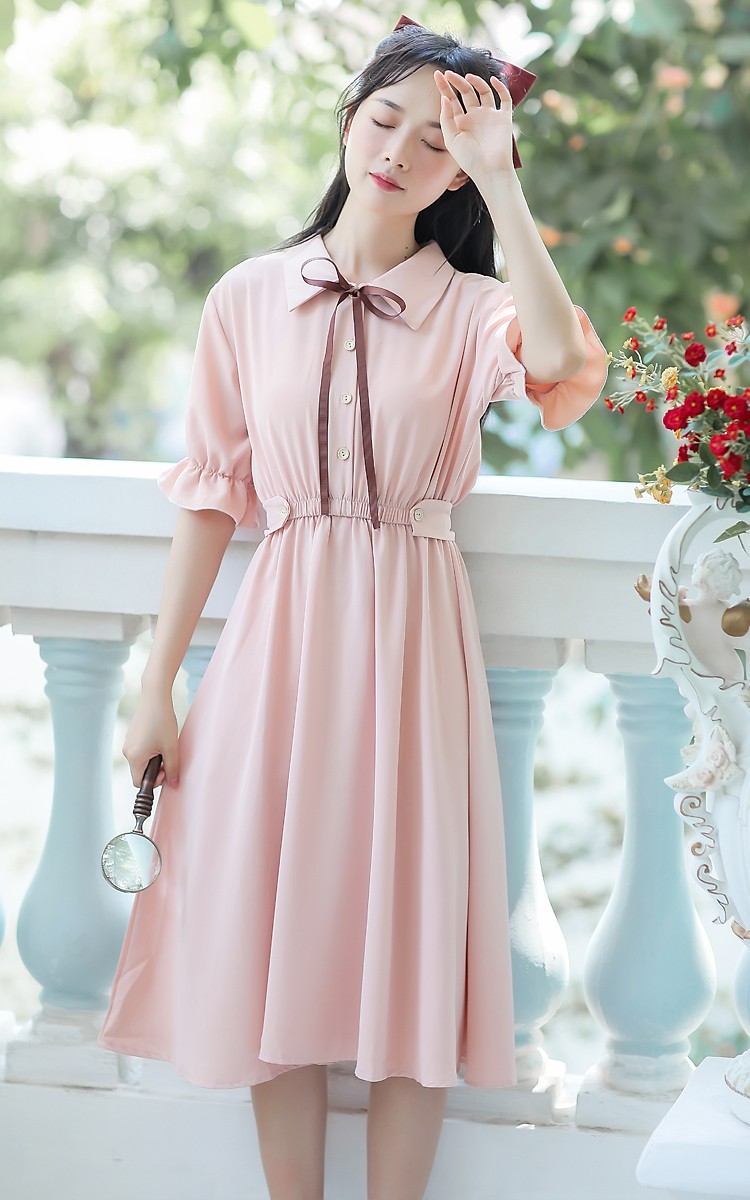 丽雯娜雪纺连衣裙少女夏装2021新款初中高中学生学院风森系甜美收腰