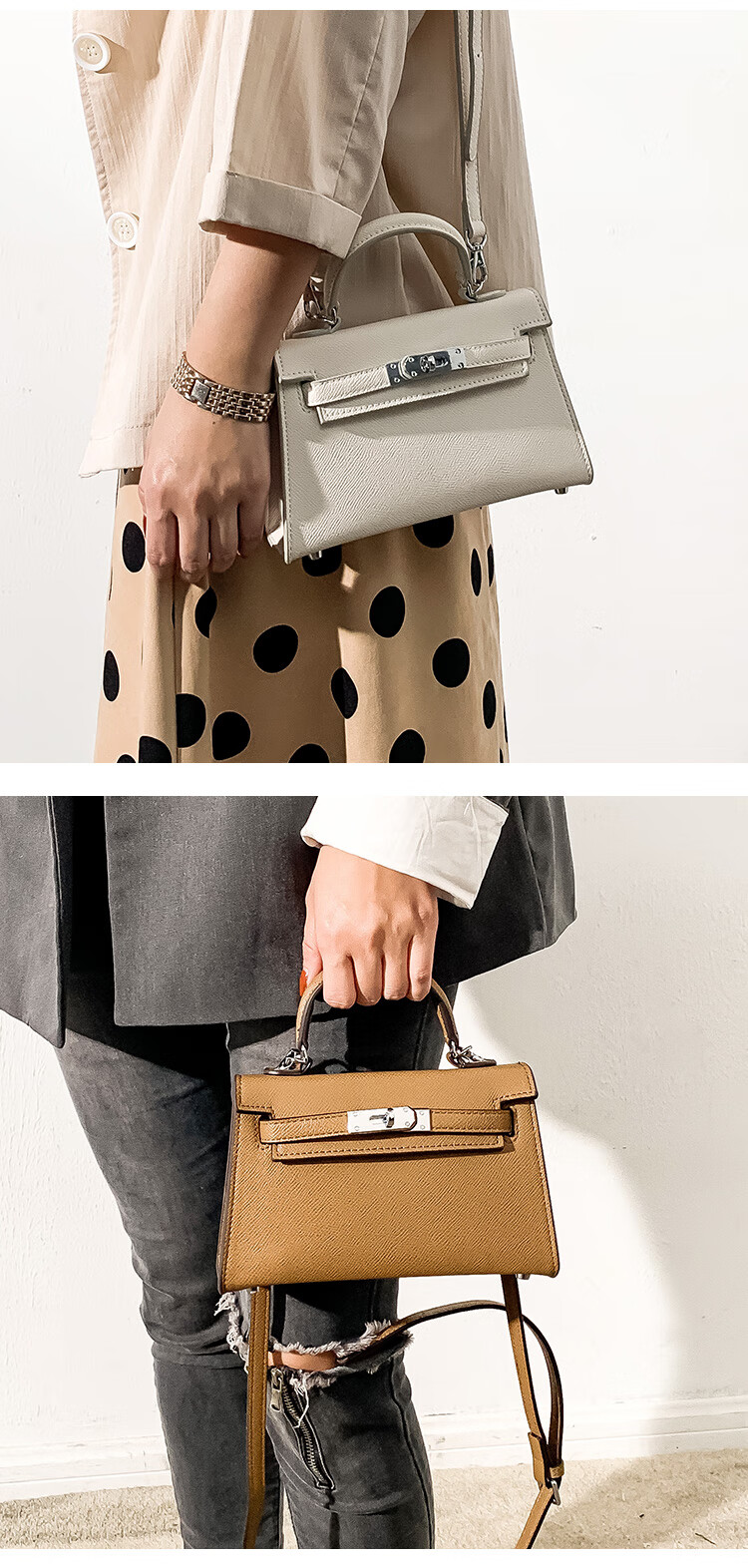 香港mackjhosel秋冬二代真皮白色mini凯莉包女2022新款手提包斜挎