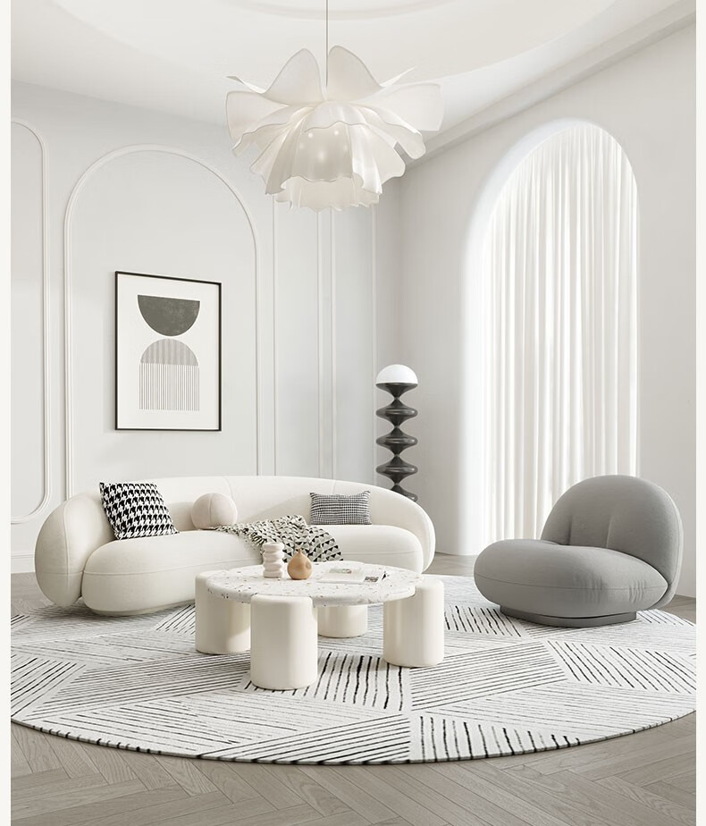 青羽世家 轻奢水磨石圆形茶几现代简约茶台侘寂风北欧小户型客厅奶茶