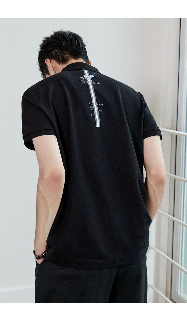 太平鸟男装夏季新款背后仙鹤刺绣时尚polo衫男士商务休闲短袖潮白色s