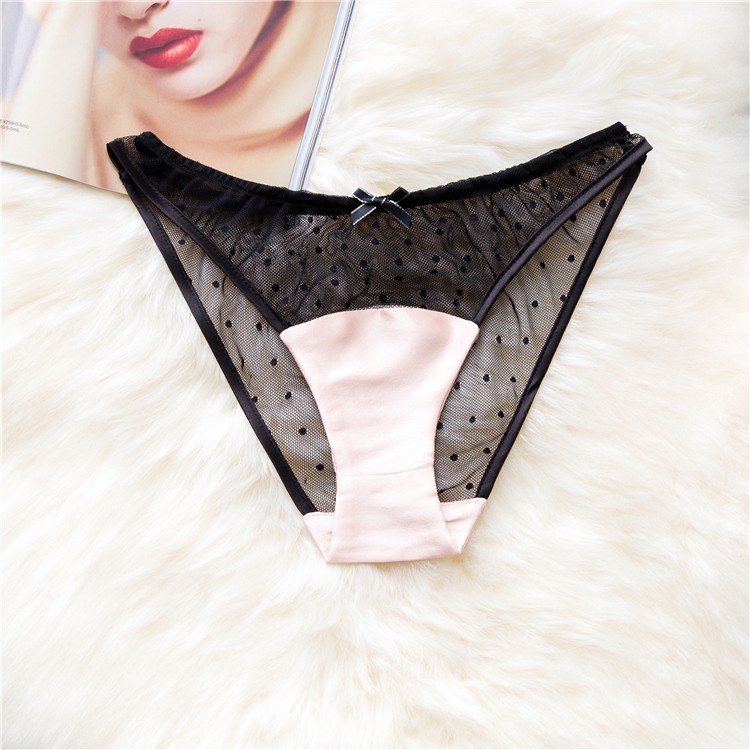 网将舒适抗菌真丝丁字裤女性感桑蚕丝透明女内裤低腰蕾丝拼接缎面t裤