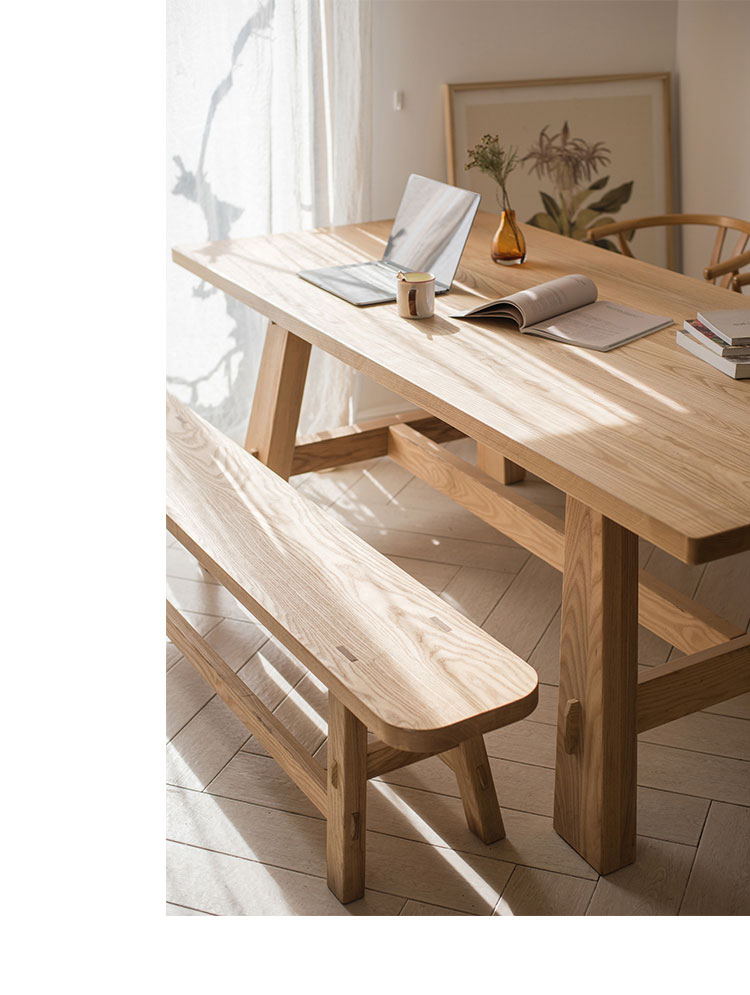 北欧实木餐桌椅白蜡木原木餐台设计师家具工作办公台大板桌凳组合支持