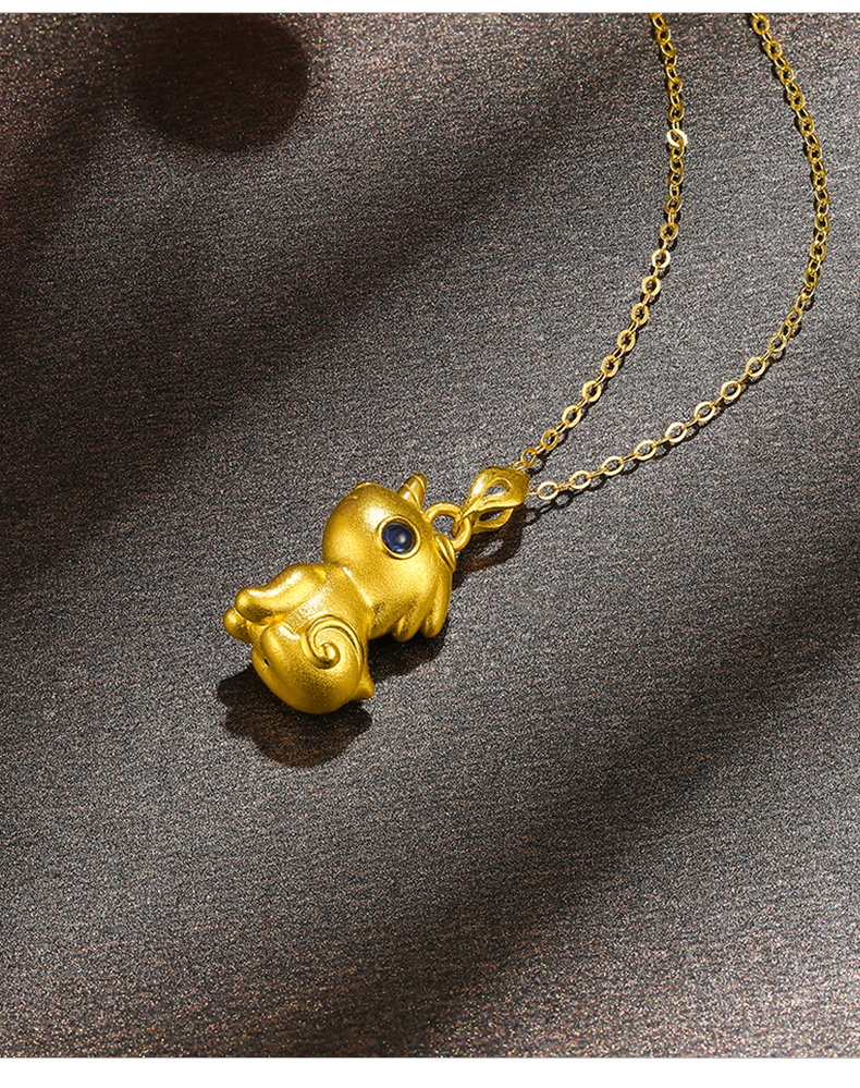 白泽珠宝 白泽神兽平安喜乐黄金吊坠999足金项链生肖儿童送女朋友老婆