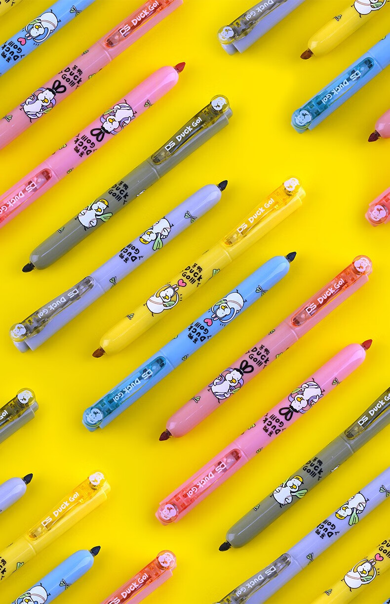 点石葱鸭按动荧光标记笔淡色系易手控可换芯简约时尚学生用重点标注标