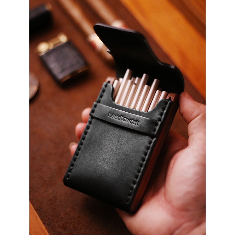 2022新 款 适用细支烟盒 两针一线手工真皮烟盒20支装便携细烟盒10支