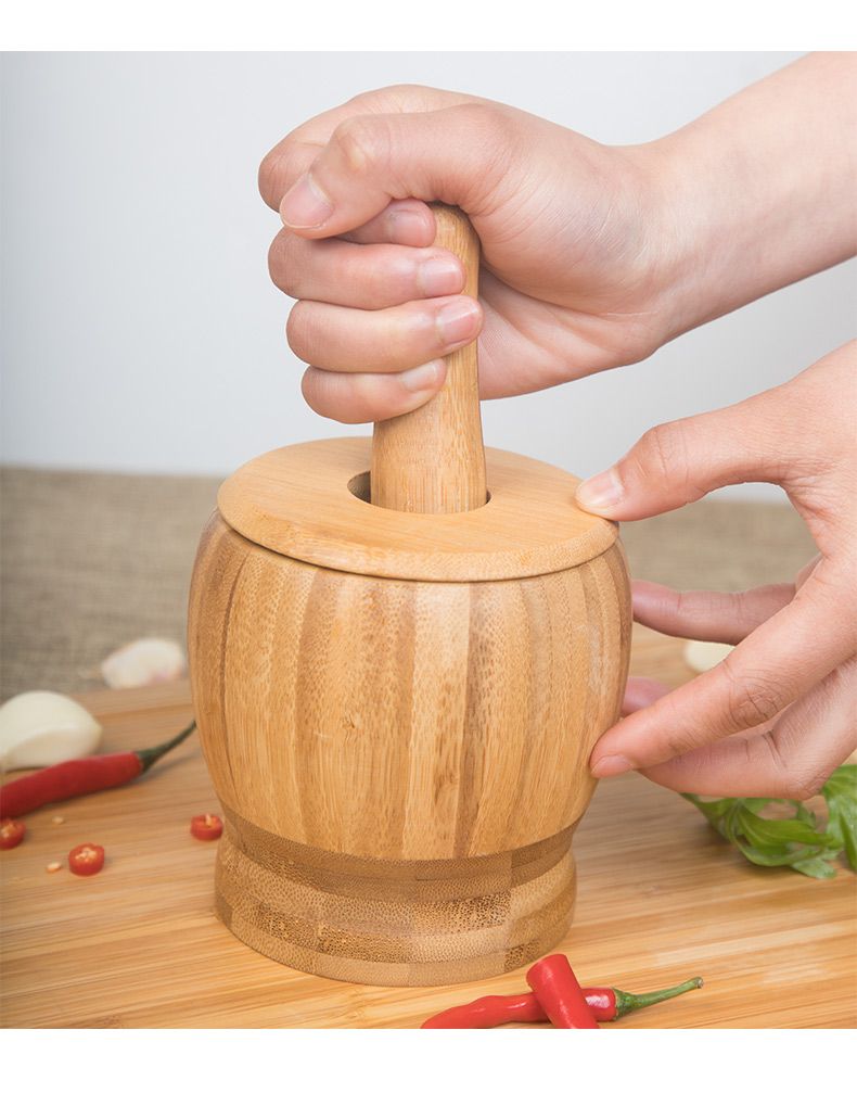 捣蒜罐蒜泥器压蒜器手动家用楠竹捣碎器捣姜捣药盅研磨蒜舀子对窝小号