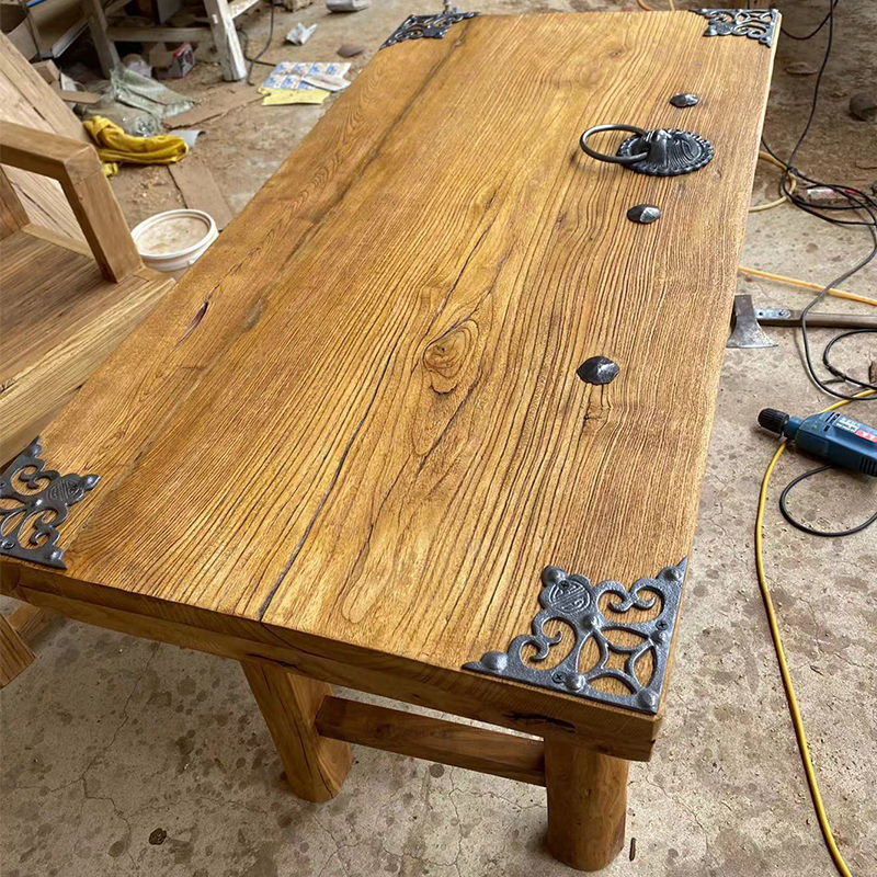 onz 老榆木门板茶桌复古书桌餐桌实木花艺桌吧台民宿家用茶楼定制 老