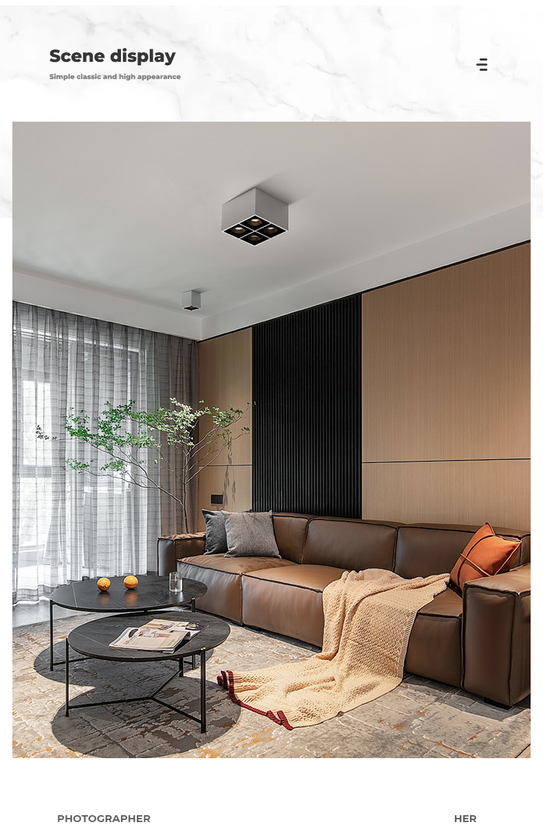 拓匠四头斗胆灯明装射灯家用客厅吸顶式无主灯led格栅灯酒店卧室盒子