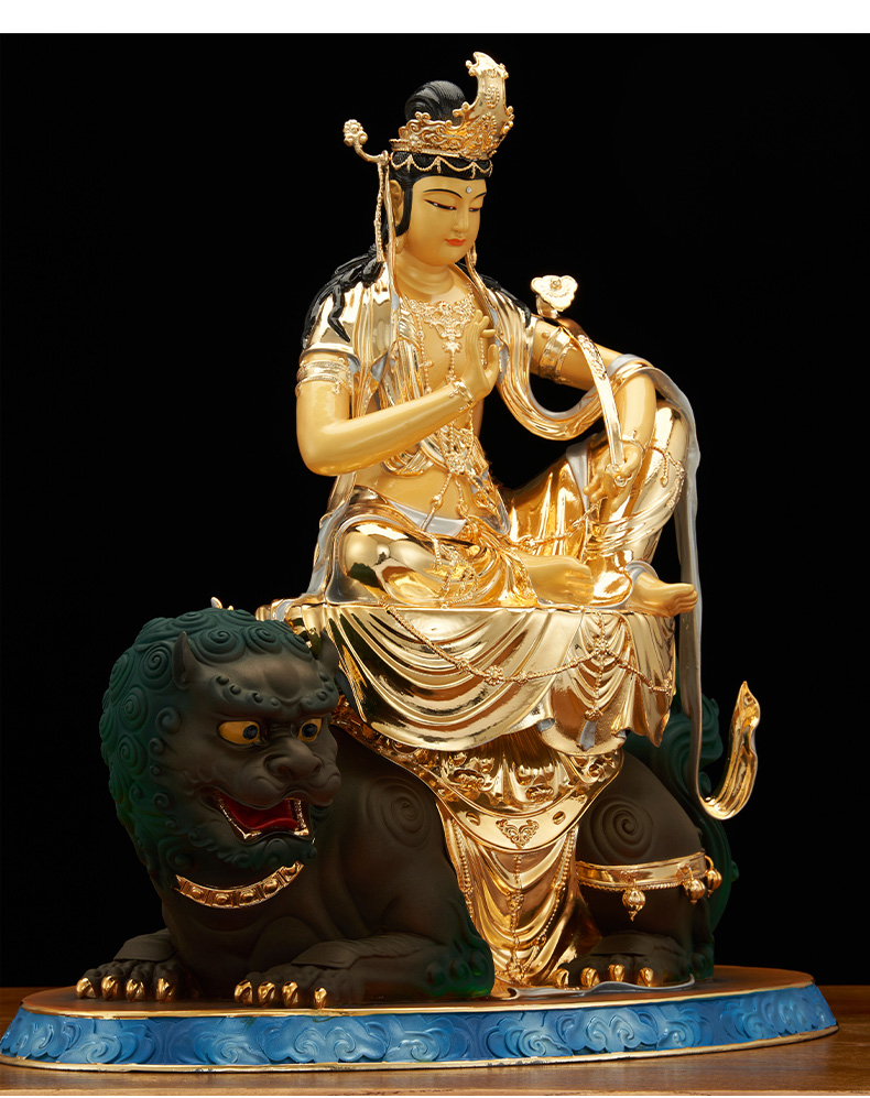 三漫陀铜著金文殊普贤菩萨19寸华严三圣大智文殊菩萨佛像摆件供奉普贤