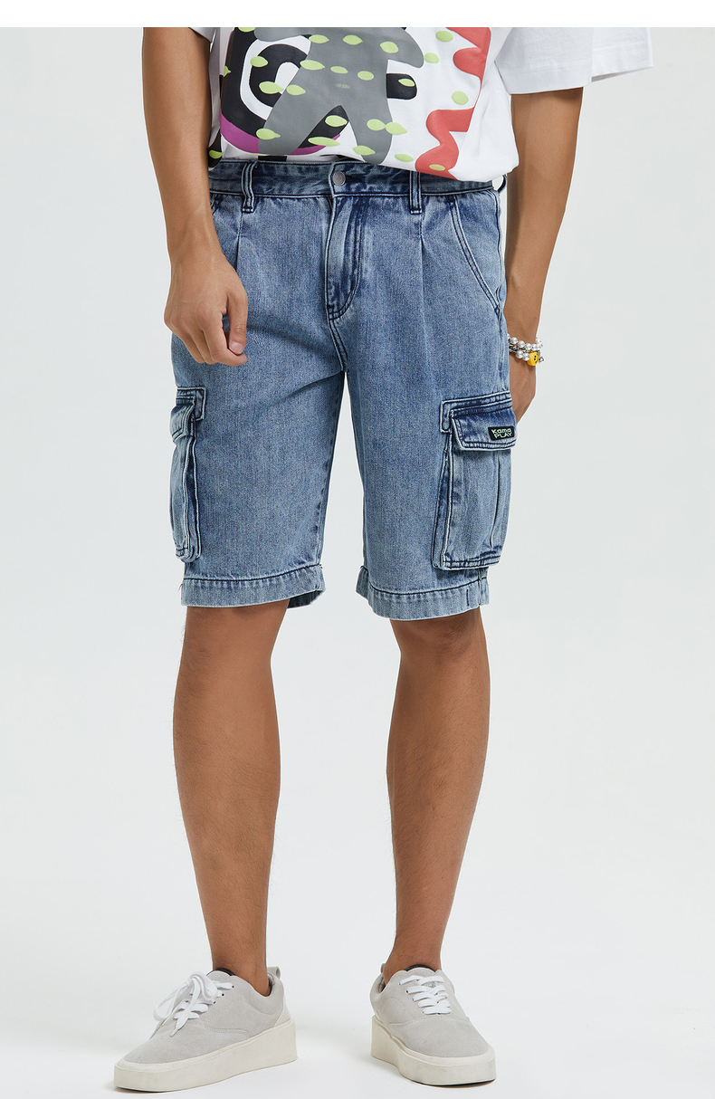 短裤 卡玛(kama) 卡玛21年夏季新款美式潮流洗水直筒多袋牛仔短裤