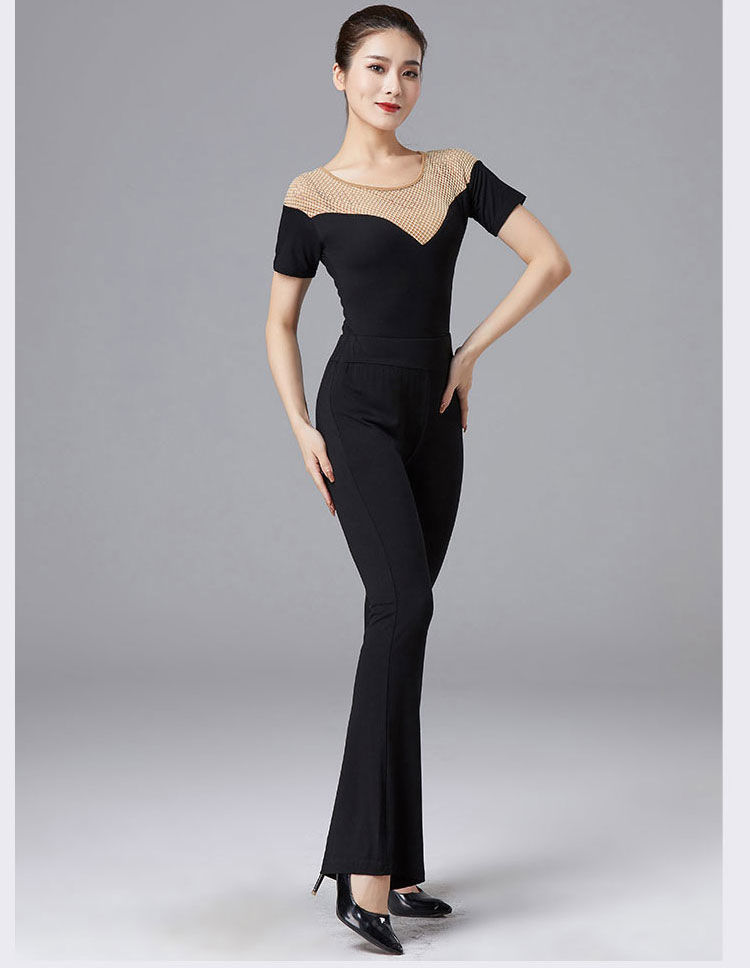 形体服女套装思娴形体训练服套装女带暗扣连裆体喇叭裤黑色礼仪优雅