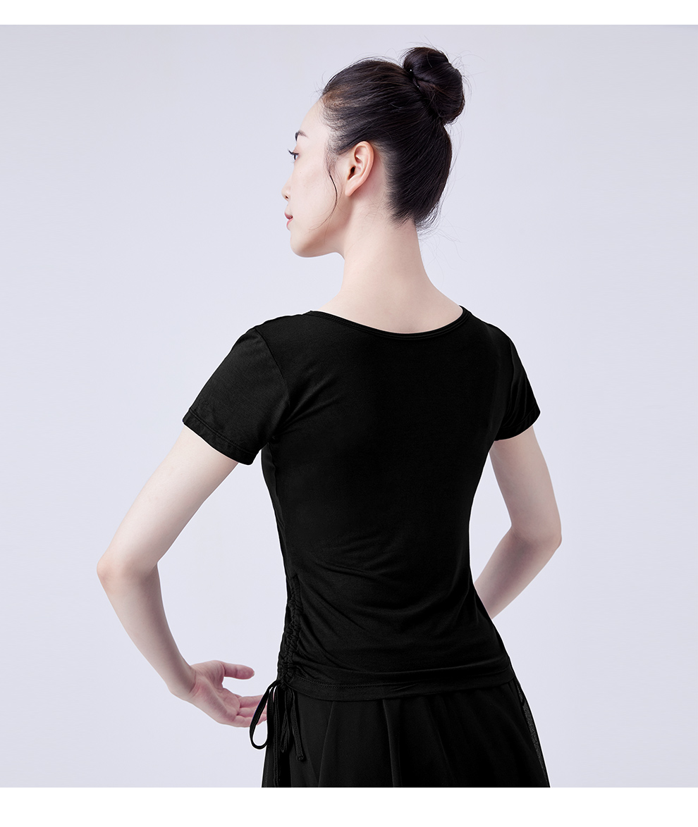 舞蹈服成人春夏短袖芭蕾舞练功服女上衣中国舞体操形体服教师专用黑色