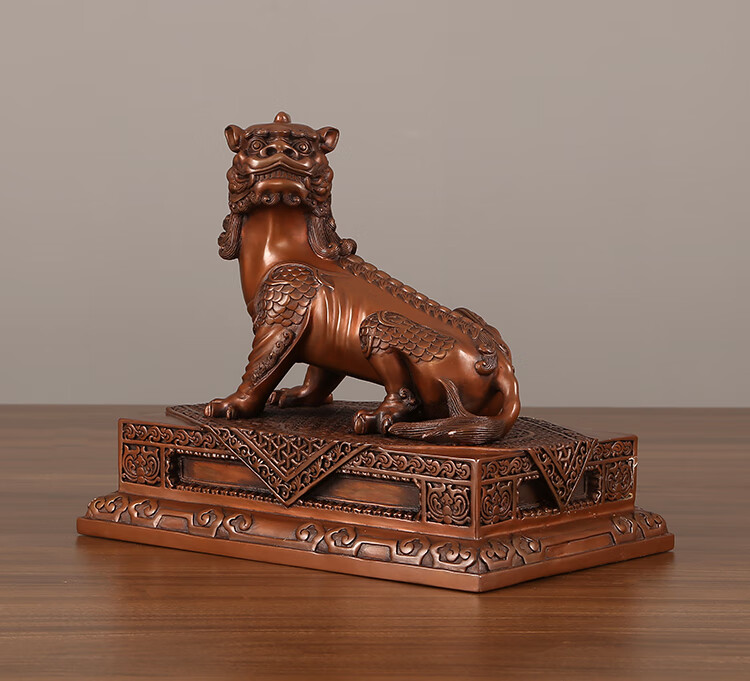 九华山谛听地藏王坐骑独角神兽全铜摆件客厅办公室装饰开业礼品 浅