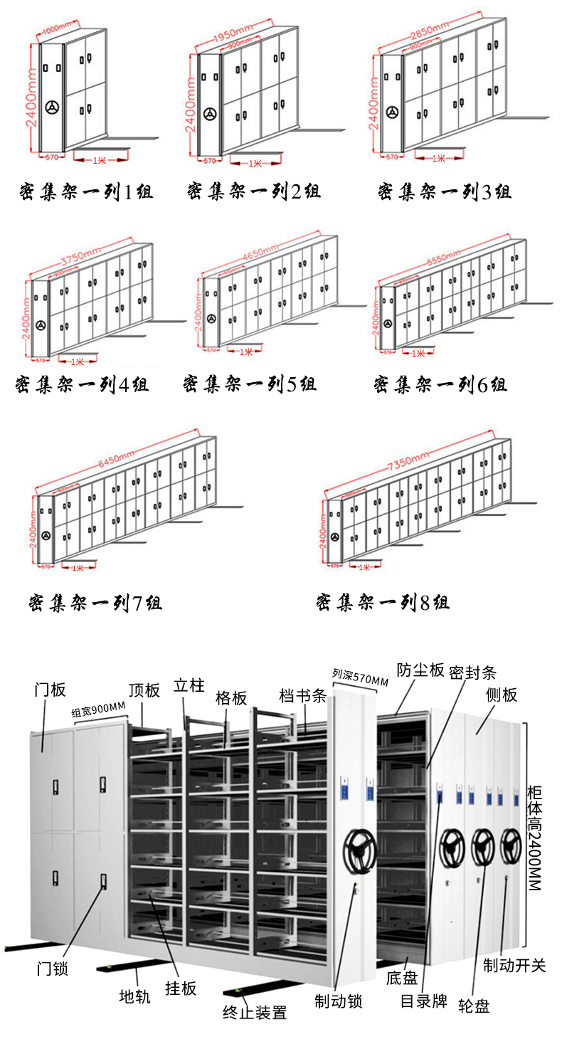 赛豹 手摇轨道钢制智能电动密集柜资料文件柜移动密集架档案柜 常规