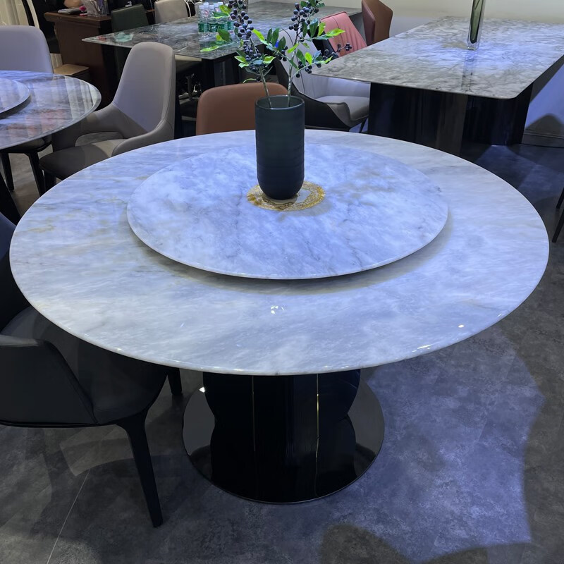 大理石餐桌圆桌微晶石家用简约饭桌桌椅彩晶石天然酒店餐厅轻奢 1.