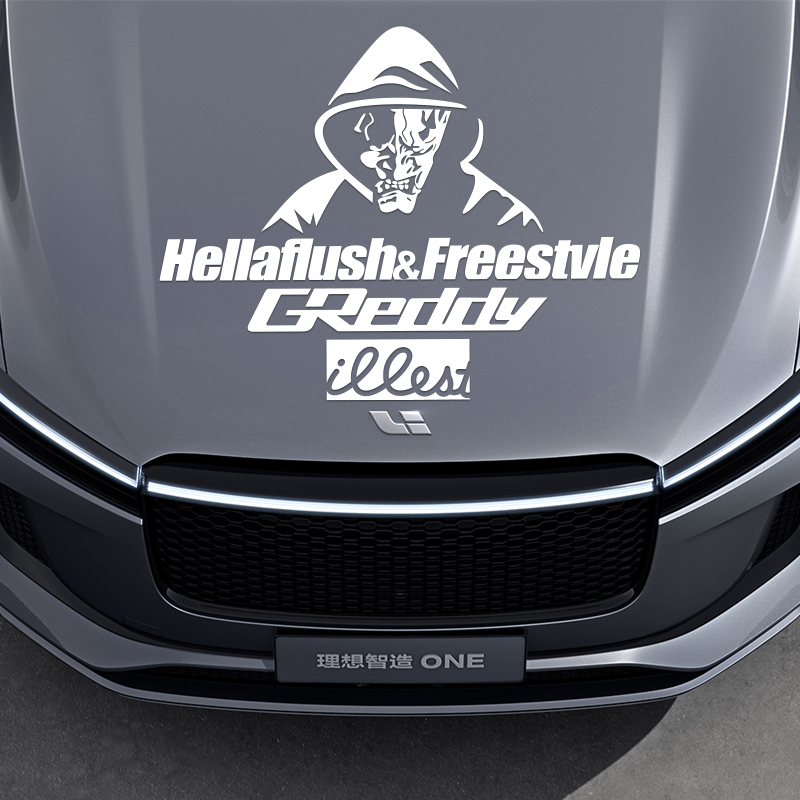 汽车改装jdm后挡风玻璃车贴车门引擎盖拉花贴hellaflush反光贴纸