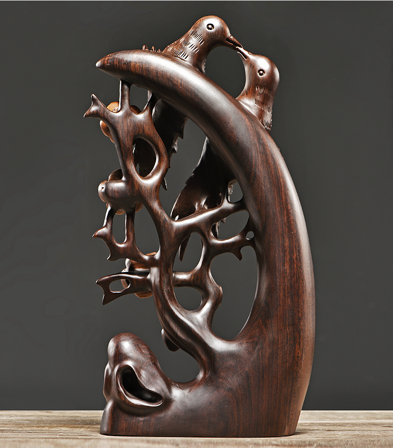 曹堂黑檀木雕喜上眉梢摆件实木根雕家居客厅装饰品寓意送礼雕刻工艺品