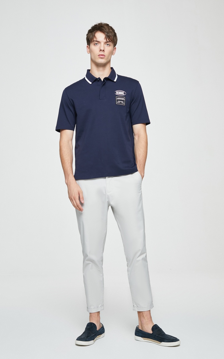 selected思莱德新男纯棉刺绣字母印花落肩短袖polo衫s420306006浅蓝色