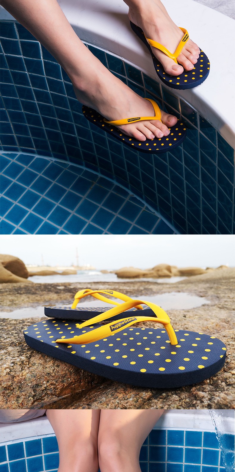 hippobloo河马 泰国进口乳胶人字拖女舒适防滑 波点系列细带凉拖鞋
