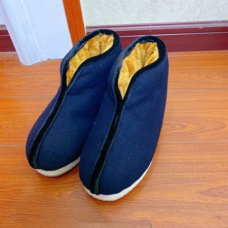 老式棉拖鞋冬季传统手工棉布鞋一脚蹬老人加绒保暖蚌壳北京老棉鞋