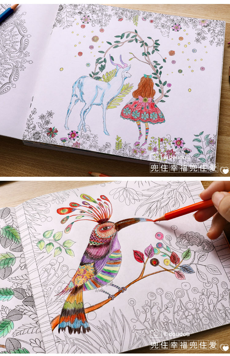 涂色画填色儿童神秘花园涂色书本涂色画儿童涂色本童话梦境神秘花园8